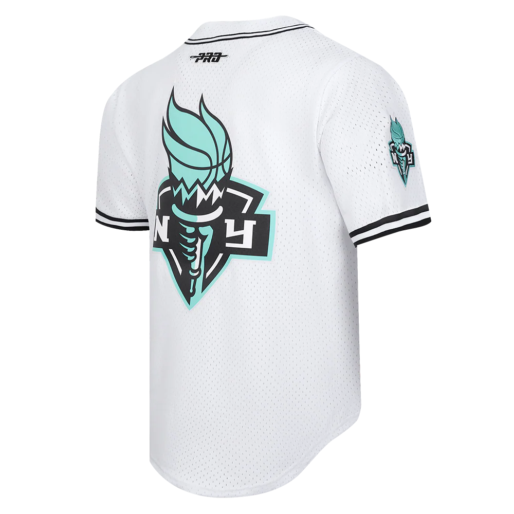 WNBA NEW YORK LIBERTY MESH MEN'S BUTTON DOWN SHIRT (WHITE / BLACK / WHTE) - Image 4