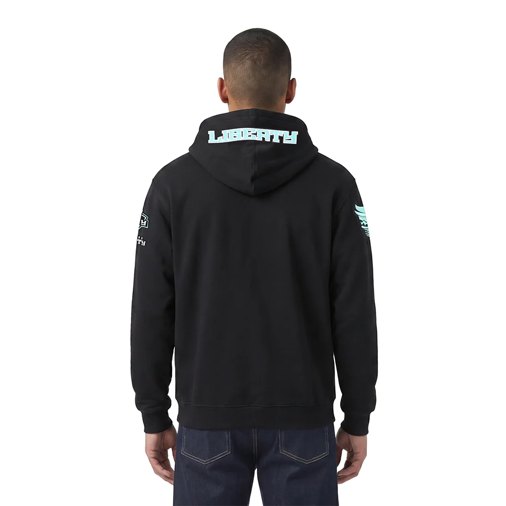 WNBA NEW YORK LIBERTY CLASSIC CHENILLE MEN'S DOUBLE KNIT PULLOVER HOODIE (BLACK) - Image 2