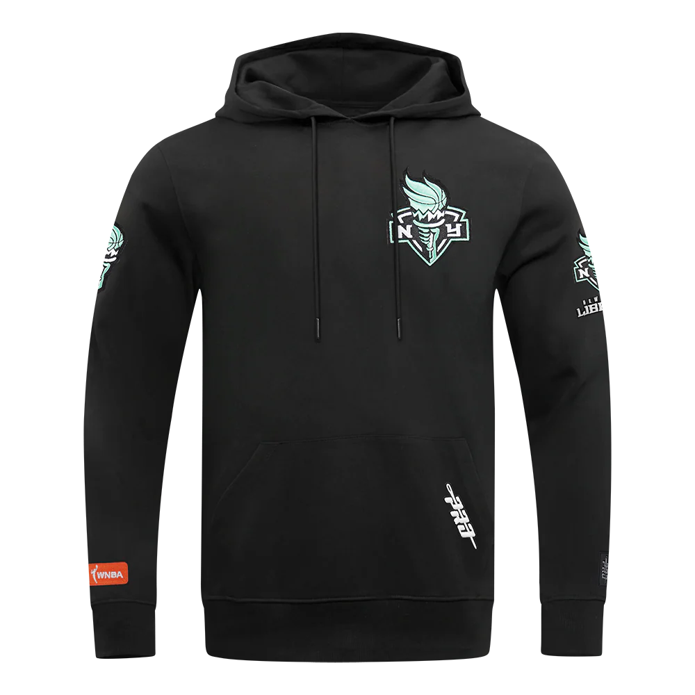 WNBA NEW YORK LIBERTY CLASSIC CHENILLE MEN'S DOUBLE KNIT PULLOVER HOODIE (BLACK) - Image 3