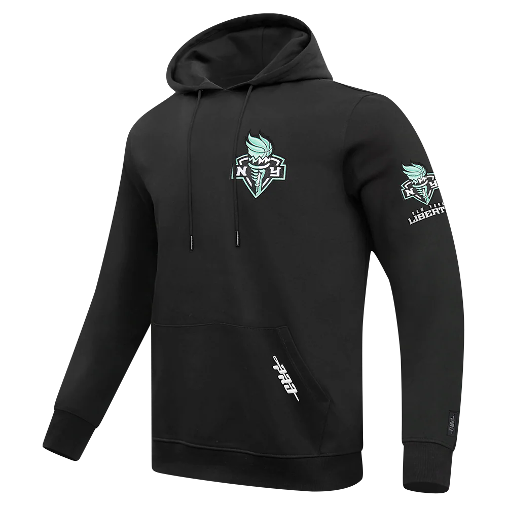 WNBA NEW YORK LIBERTY CLASSIC CHENILLE MEN'S DOUBLE KNIT PULLOVER HOODIE (BLACK) - Image 4