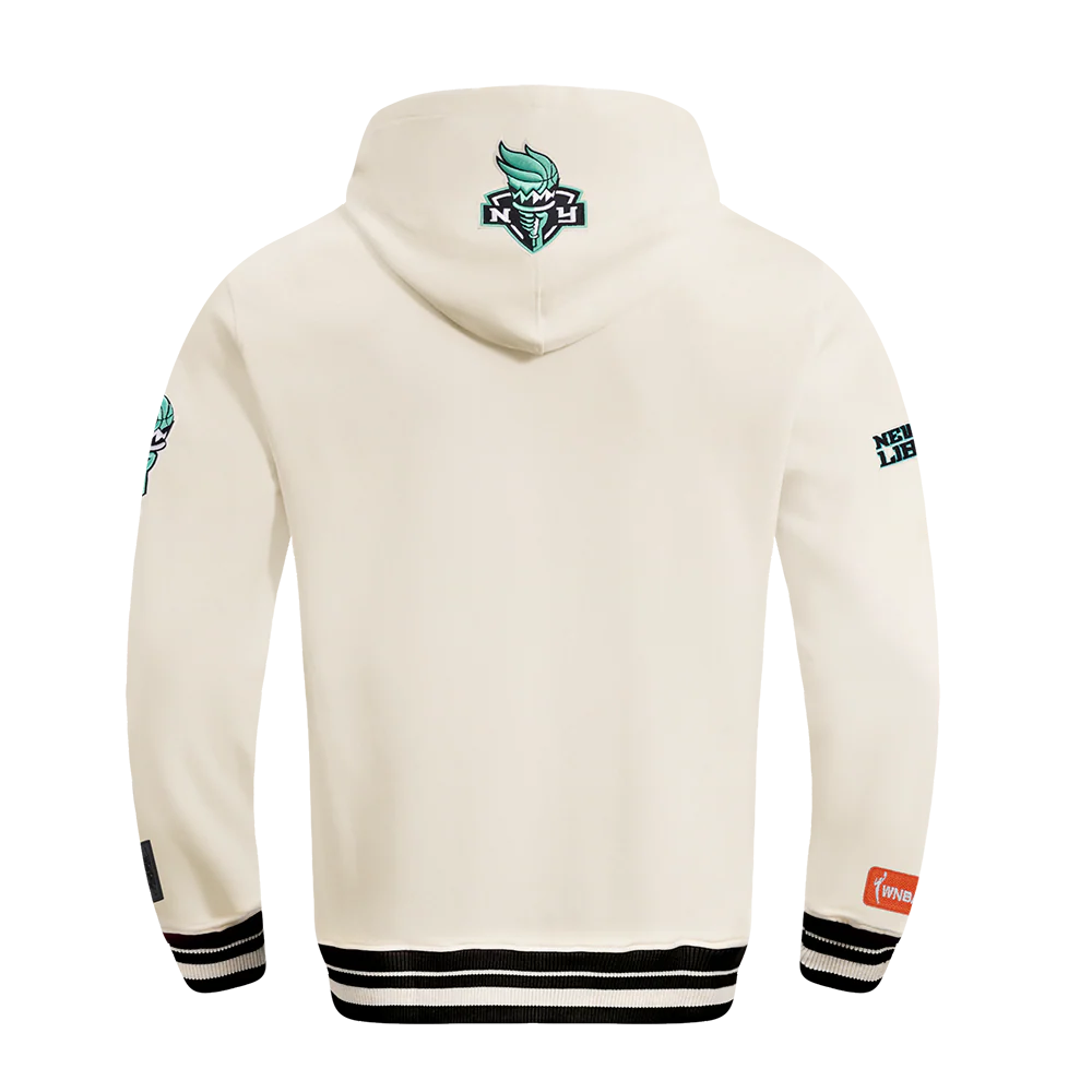 WNBA NEW YORK LIBERTY RETRO CLASSICS MEN'S RIB FLEECE PULLOVER HOODIE (EGGSHELL/ BLACK) - Image 3