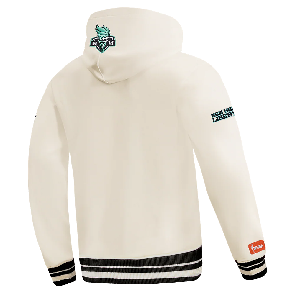 WNBA NEW YORK LIBERTY RETRO CLASSICS MEN'S RIB FLEECE PULLOVER HOODIE (EGGSHELL/ BLACK) - Image 4