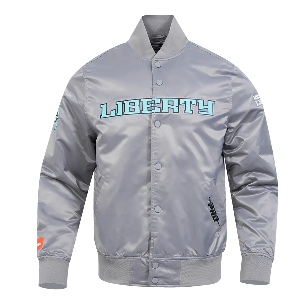 WNBA  NEW YORK LIBERTY CLASSIC CHENILLE MEN'S SATIN JACKET (GRAY)