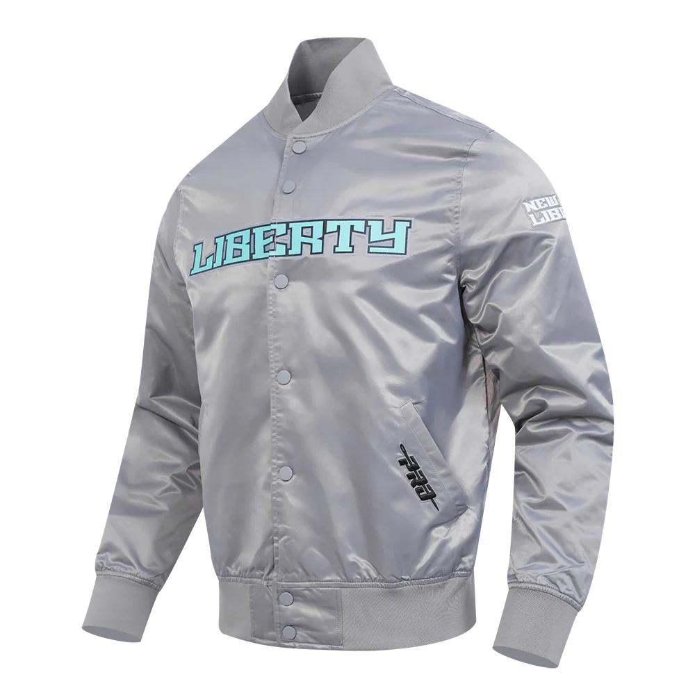 WNBA  NEW YORK LIBERTY CLASSIC CHENILLE MEN'S SATIN JACKET (GRAY) - Image 2