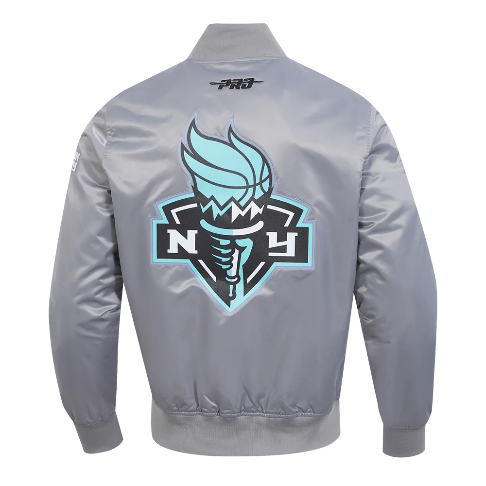 WNBA  NEW YORK LIBERTY CLASSIC CHENILLE MEN'S SATIN JACKET (GRAY) - Image 3