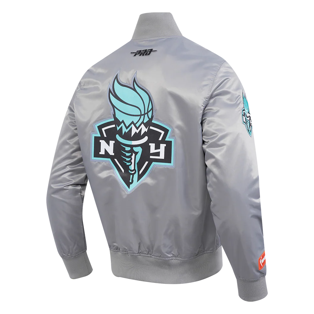 WNBA  NEW YORK LIBERTY CLASSIC CHENILLE MEN'S SATIN JACKET (GRAY) - Image 4