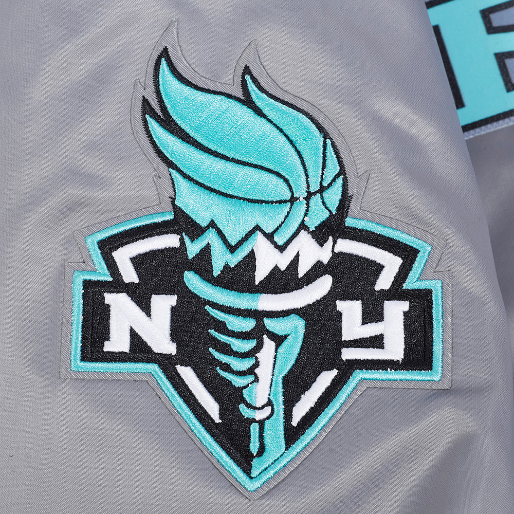 WNBA  NEW YORK LIBERTY CLASSIC CHENILLE MEN'S SATIN JACKET (GRAY) - Image 6
