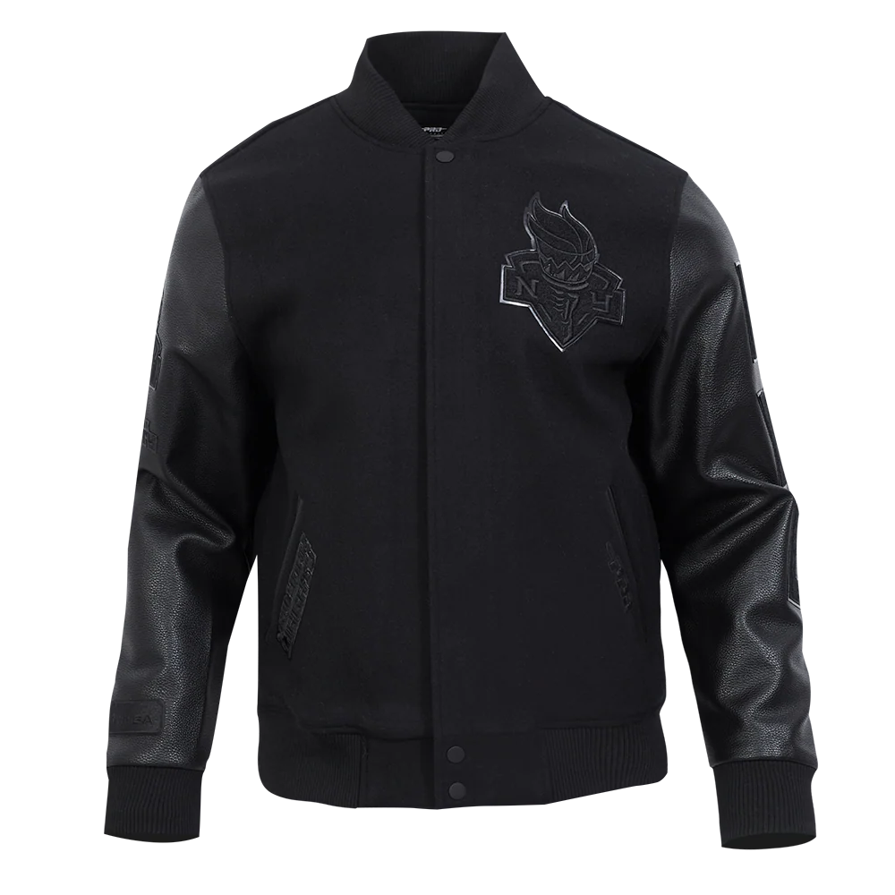 WNBA NEW YORK LIBERTY TRIPLE BLACK MEN'S WOOL VARSITY JACKET (JET BLACK)