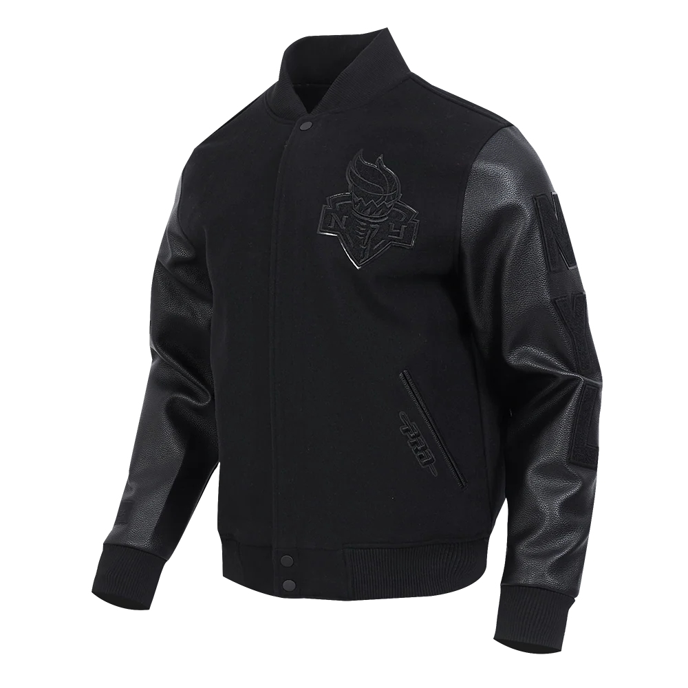 WNBA NEW YORK LIBERTY TRIPLE BLACK MEN'S WOOL VARSITY JACKET (JET BLACK) - Image 2