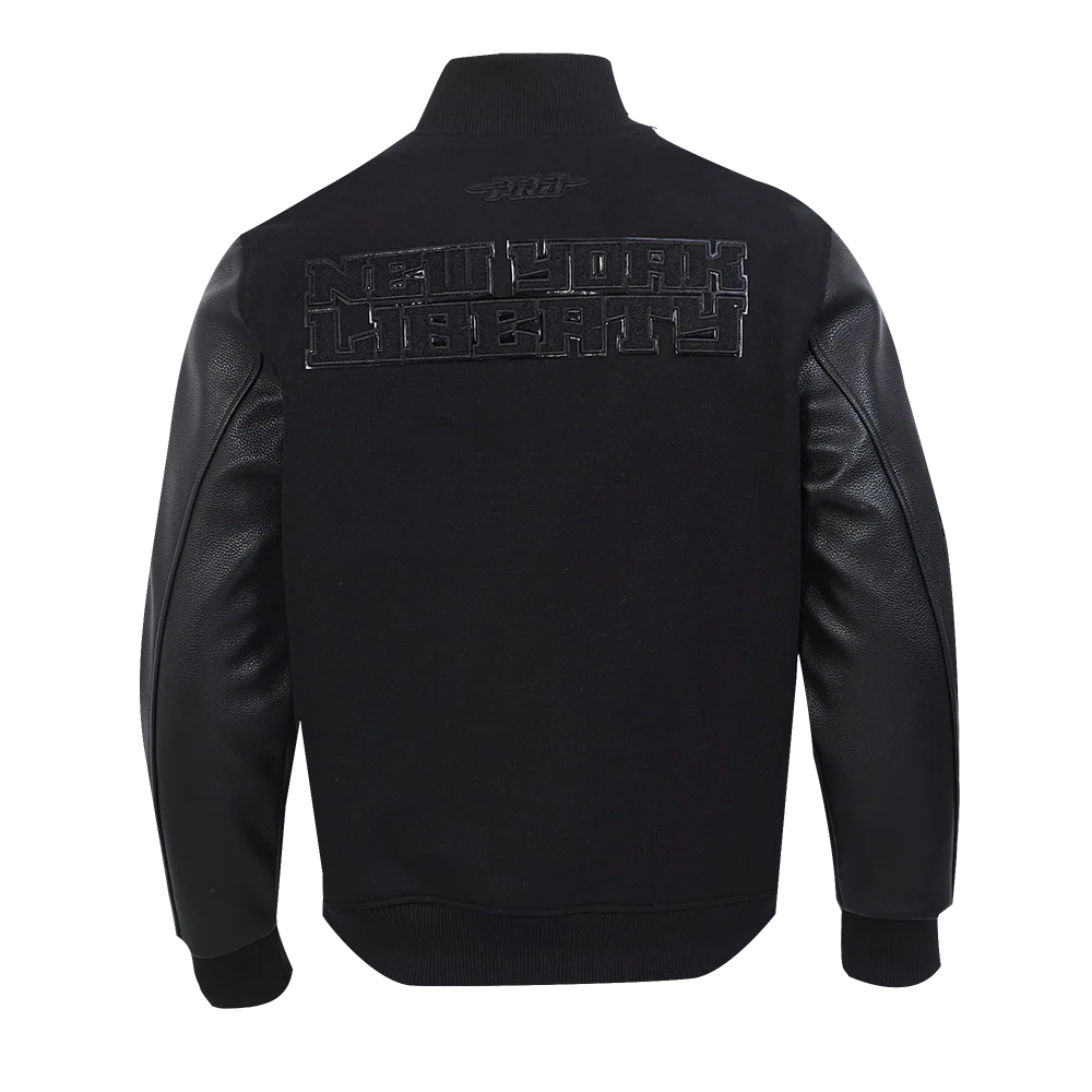 WNBA NEW YORK LIBERTY TRIPLE BLACK MEN'S WOOL VARSITY JACKET (JET BLACK) - Image 3