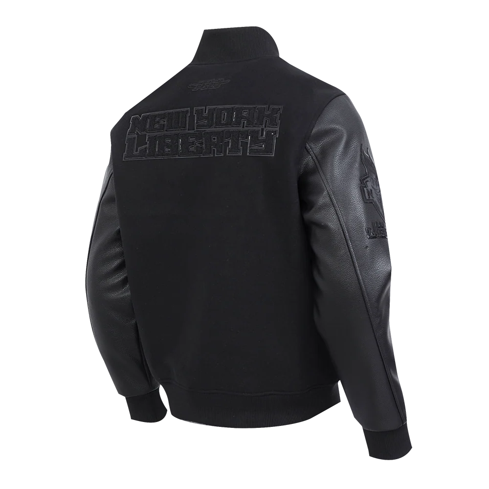 WNBA NEW YORK LIBERTY TRIPLE BLACK MEN'S WOOL VARSITY JACKET (JET BLACK) - Image 4