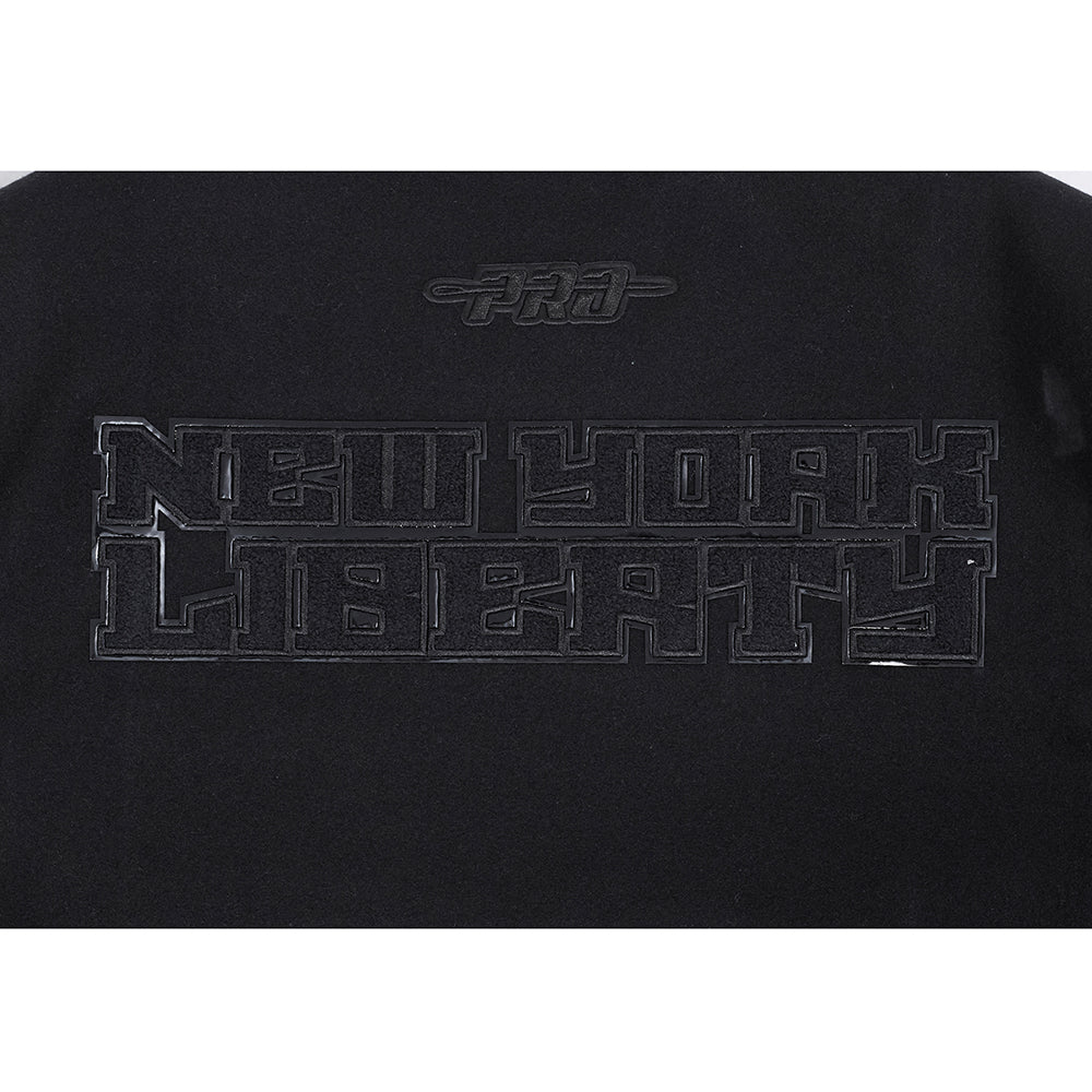 WNBA NEW YORK LIBERTY TRIPLE BLACK MEN'S WOOL VARSITY JACKET (JET BLACK) - Image 5