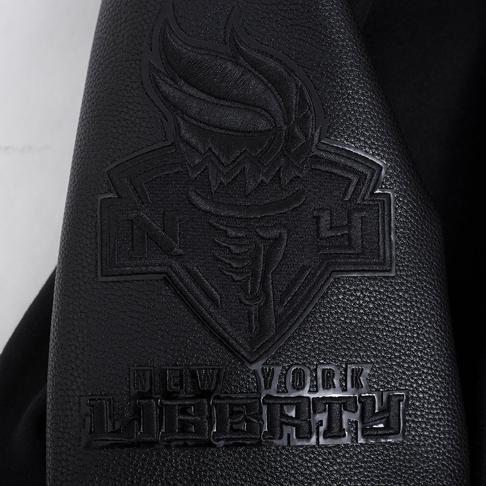 WNBA NEW YORK LIBERTY TRIPLE BLACK MEN'S WOOL VARSITY JACKET (JET BLACK) - Image 7