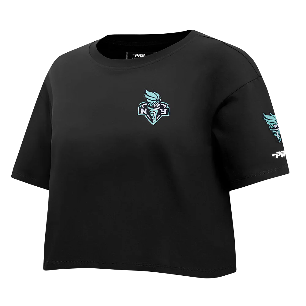 WNBA NEW YORK LIBERTY CLASSIC ESSENTIALS WOMEN'S SINGLE JERSEY BOXY TEE (BLACK) - Image 4
