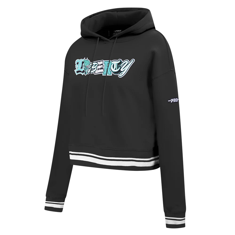 WNBA NEW YORK LIBERTY CITY RANSOM WOMEN'S RIB FLEECE CROPPED PULLOVER HOODIE (BLACK) - Image 2