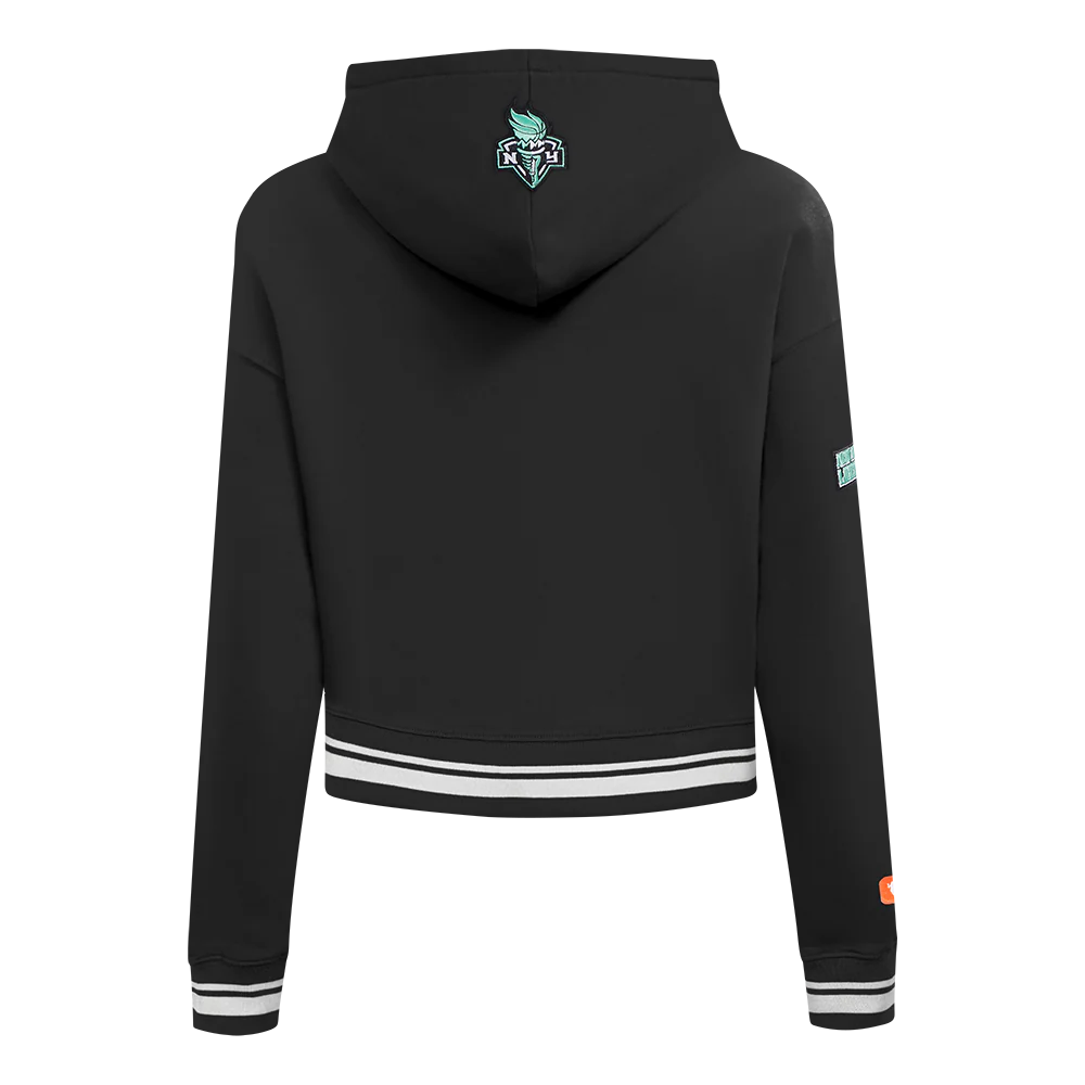 WNBA NEW YORK LIBERTY RETRO CLASSICS WOMEN'S RIB FLEECE CROPPED PULLOVER HOODIE (BLACK) - Image 3