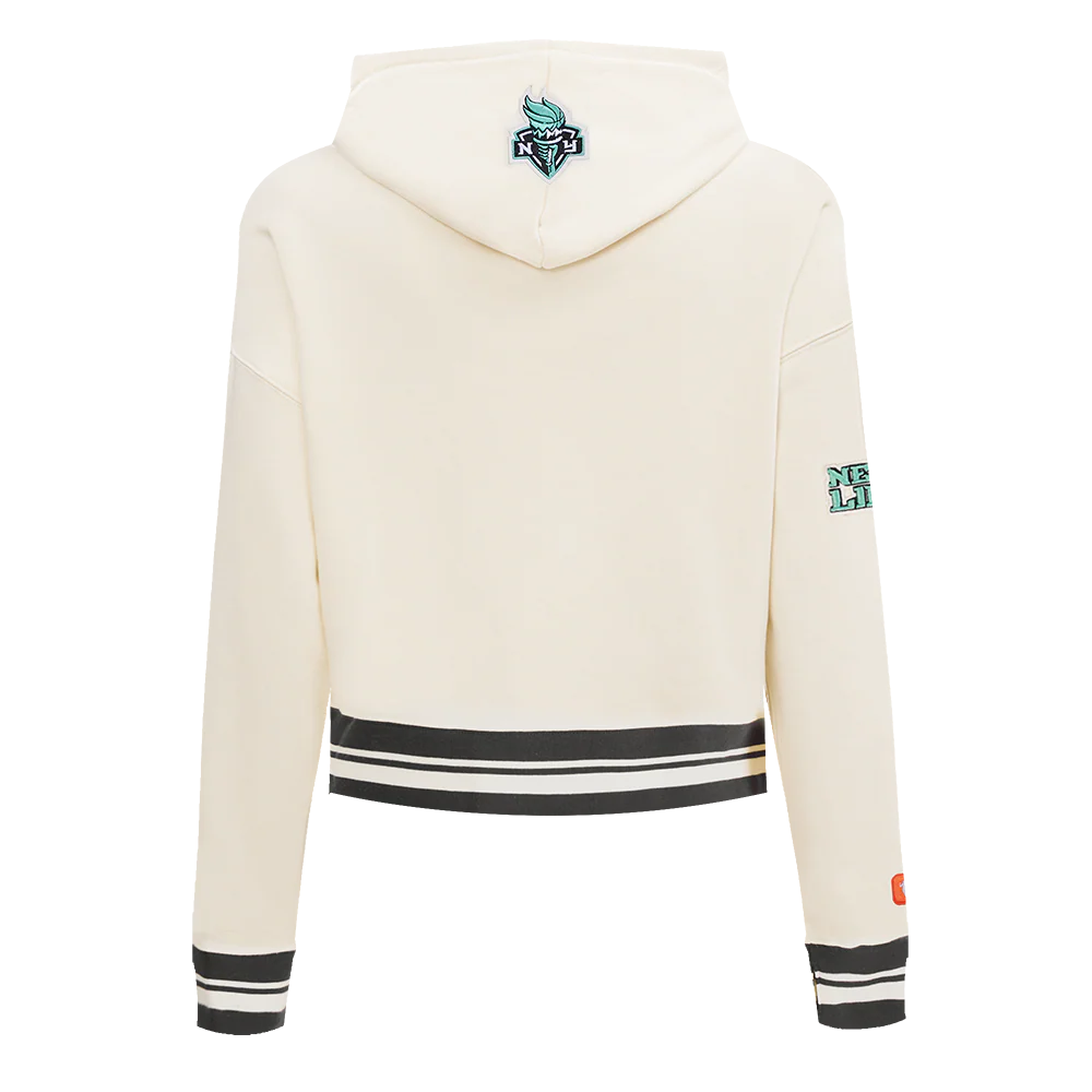 WNBA NEW YORK LIBERTY RETRO CLASSICS WOMEN'S RIB FLEECE CROPPED PULLOVER HOODIE (EGGSHELL/ BLACK) - Image 3