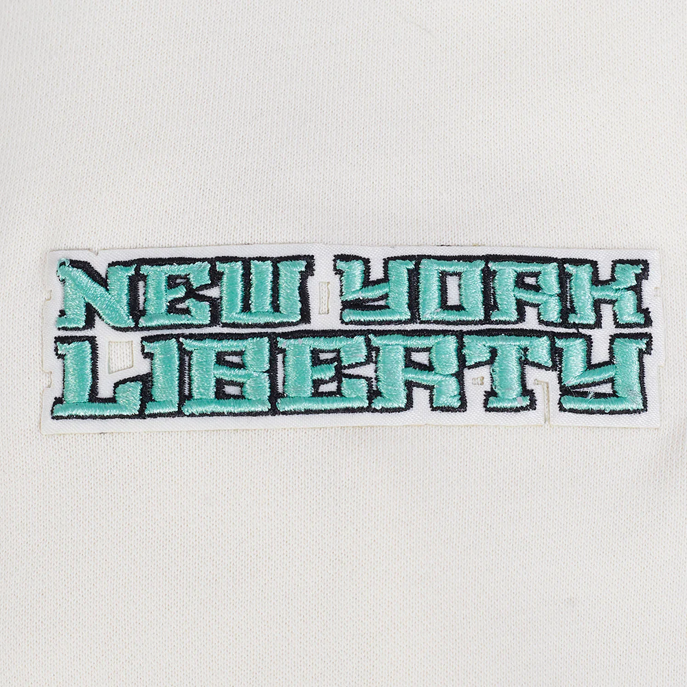 WNBA NEW YORK LIBERTY RETRO CLASSICS WOMEN'S RIB FLEECE CROPPED PULLOVER HOODIE (EGGSHELL/ BLACK) - Image 5
