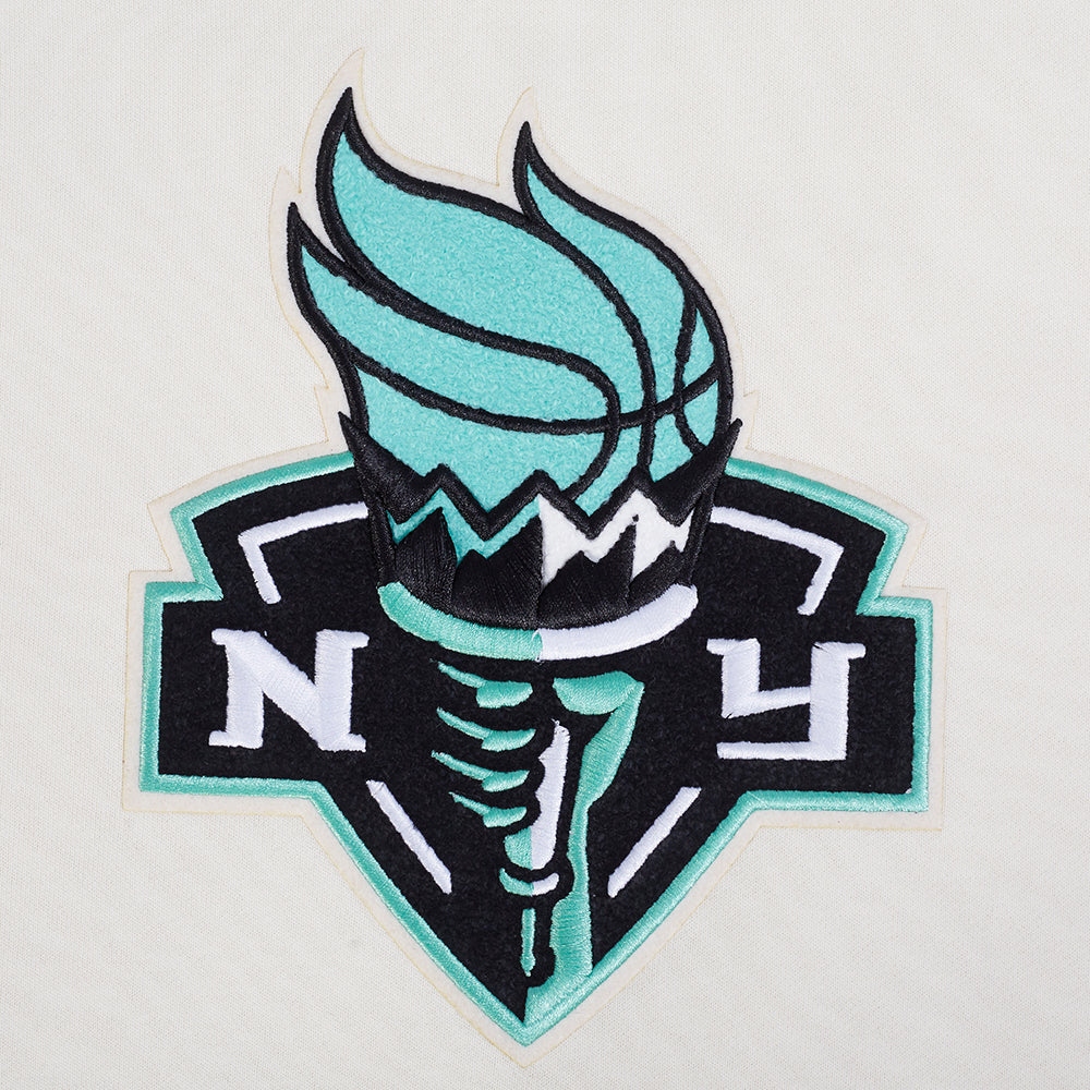 WNBA NEW YORK LIBERTY RETRO CLASSICS WOMEN'S RIB FLEECE CROPPED PULLOVER HOODIE (EGGSHELL/ BLACK) - Image 7