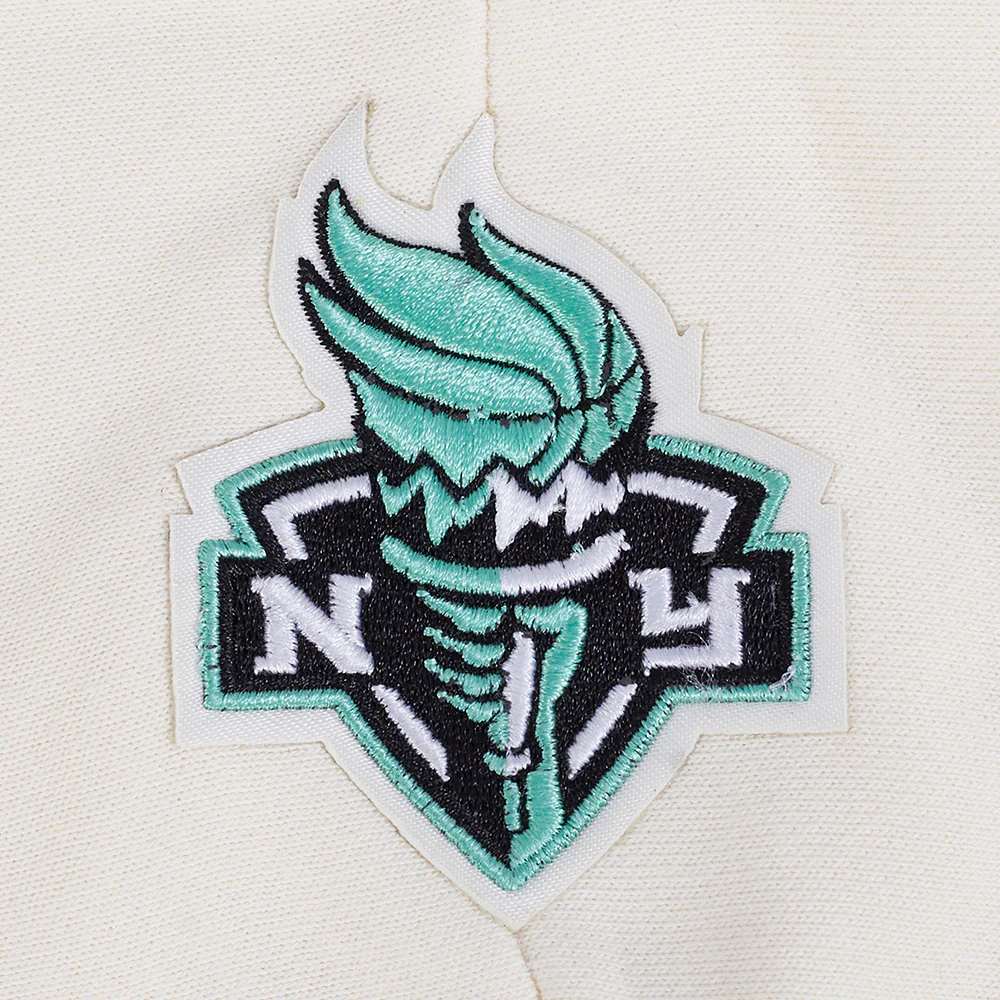 WNBA NEW YORK LIBERTY RETRO CLASSICS WOMEN'S RIB FLEECE CROPPED PULLOVER HOODIE (EGGSHELL/ BLACK) - Image 8