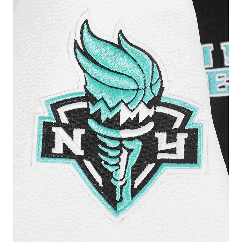 WNBA  NEW YORK LIBERTY RETRO CLASSICS WOMEN'S RIB WOOL VARSITY JACKET (BLACK/WHITE) - Image 5