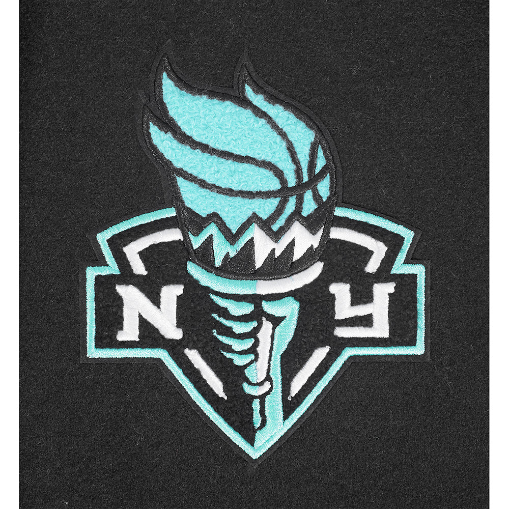 WNBA  NEW YORK LIBERTY RETRO CLASSICS WOMEN'S RIB WOOL VARSITY JACKET (BLACK/WHITE) - Image 7