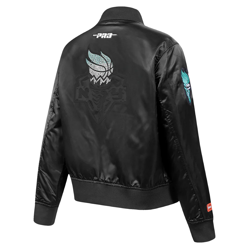 WNBA NEW YORK LIBERTY JEWELS WOMEN'S SATIN JACKET (BLACK) - Image 4