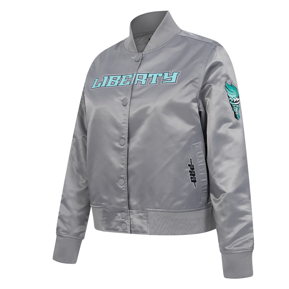 WNBA NEW YORK LIBERTY CLASSIC ESSENTIALS WOMEN'S SATIN JACKET (GRAY) - Image 2