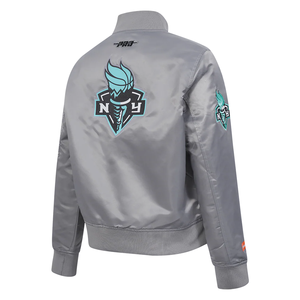 WNBA NEW YORK LIBERTY CLASSIC ESSENTIALS WOMEN'S SATIN JACKET (GRAY) - Image 4