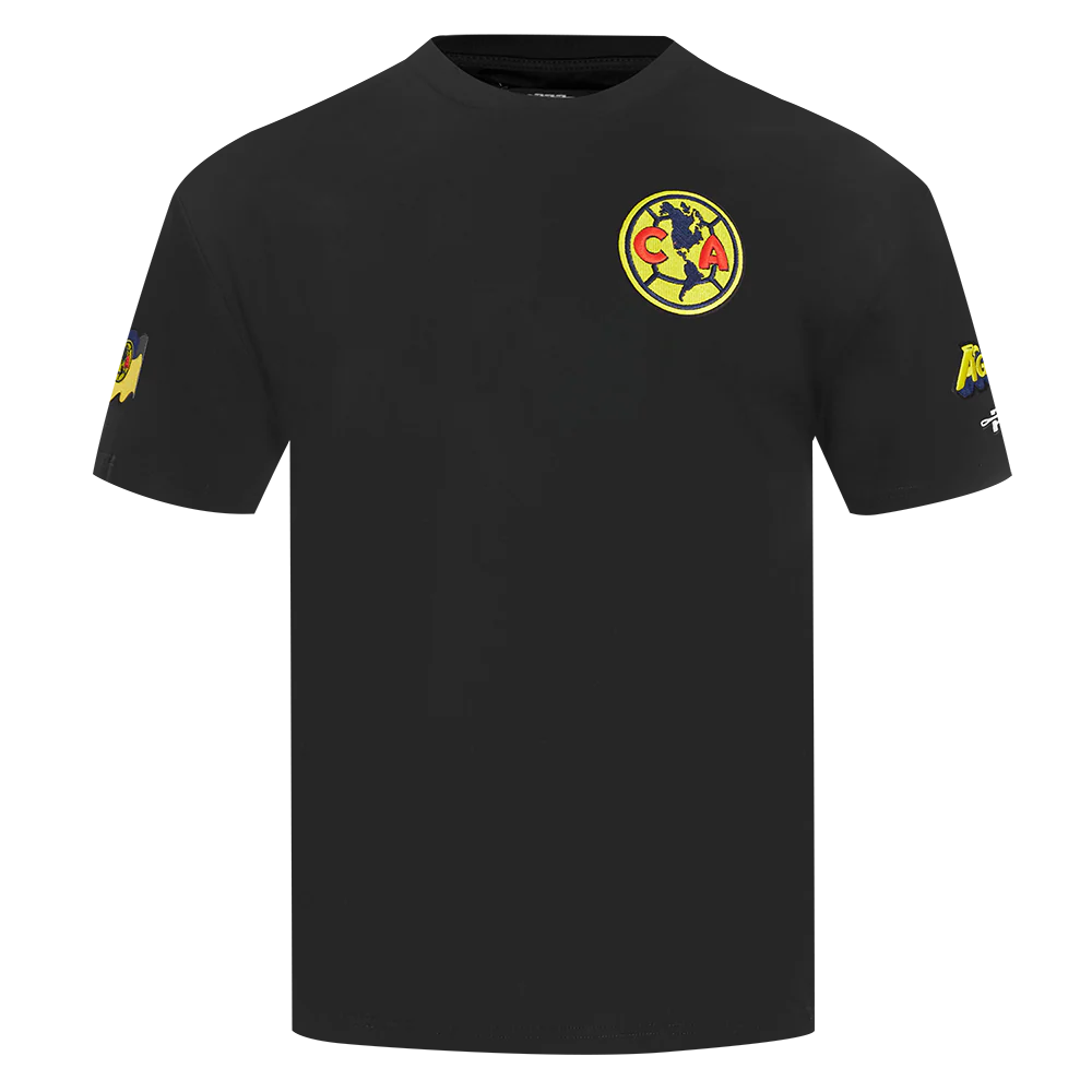 LIGA MX CLUB AMERICA CONTRAST NEUTRALS MEN'S COTTON JERSEY DROP SHOULDER TEE (BLACK)