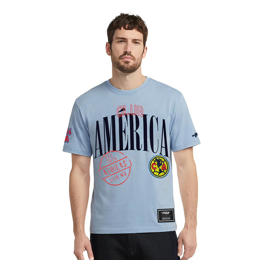 LIGA MX CLUB AMERICA STAMPED MEN'S S/S TEE (DUSTY BLUE) - Image 2