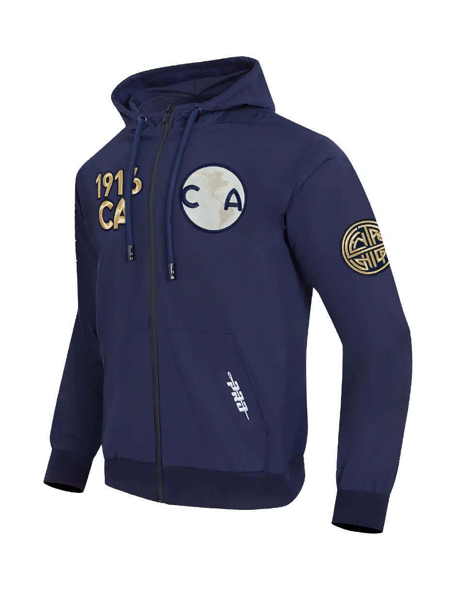 LIGA MX CLUB AMERICA PREMIUM MEN'S WOVEN FULL ZIP PULLOVER HOODIE (MIDNIGHT NAVY) - Image 2