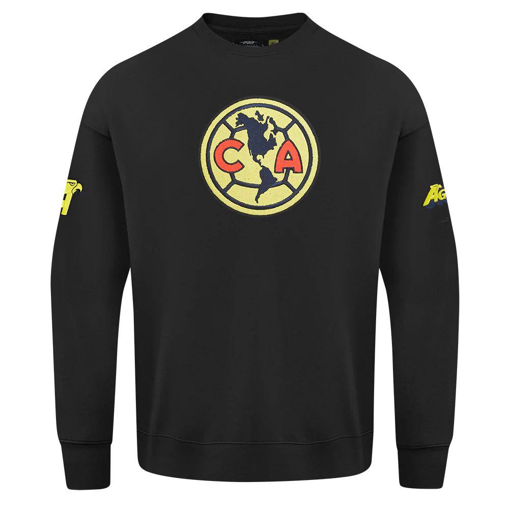 LIGA MX CLUB AMERICA CONTRAST NEUTRALS MEN'S DROP SHOULDER FLEECE CREWNECK (BLACK)