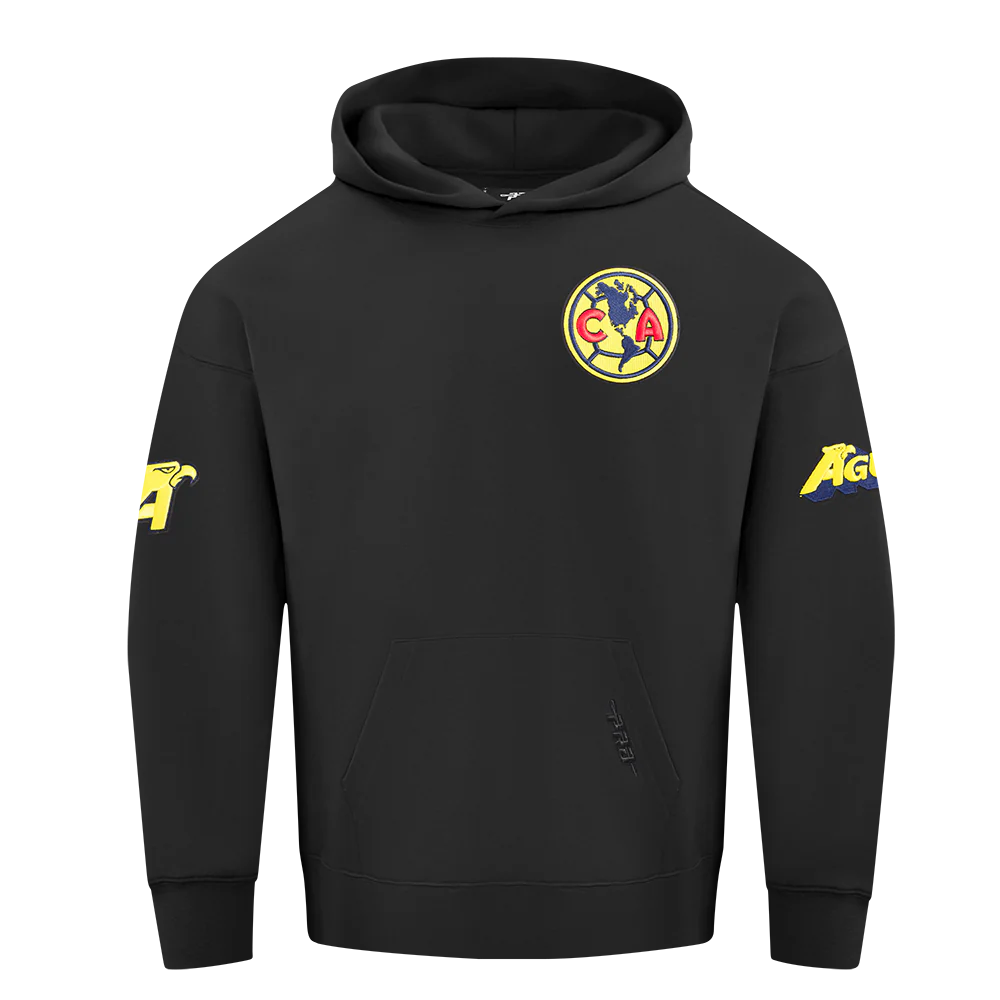 LIGA MX CLUB AMERICA CONTRAST NEUTRALS MEN'S DROP SHOULDER FLEECE PULLOVER HOODIE (BLACK)