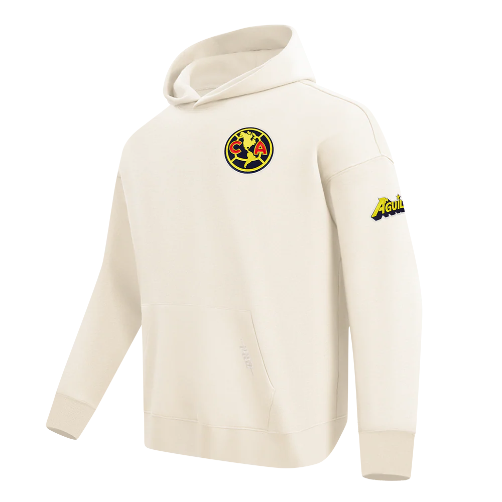 LIGA MX CLUB AMERICA CONTRAST NEUTRALS MEN'S DROP SHOULDER FLEECE PULLOVER HOODIE (EGGSHELL) - Image 2
