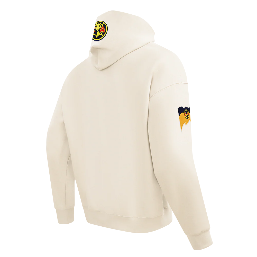 LIGA MX CLUB AMERICA CONTRAST NEUTRALS MEN'S DROP SHOULDER FLEECE PULLOVER HOODIE (EGGSHELL) - Image 4