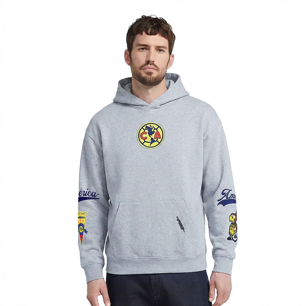 Liga MX CLUB AMERICA LIVING LARGE MEN'S DROP SHOULDER FLC PO HOODIE (DARK HEATHER GRAY)