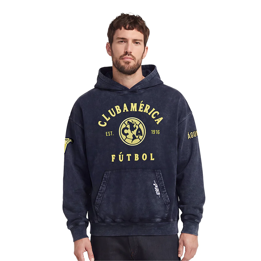 LIGA MX CLUB AMERICA FIRST TEAM MEN'S PULL OVER HOODIE (WASHED MIDNIGHT NAVY)