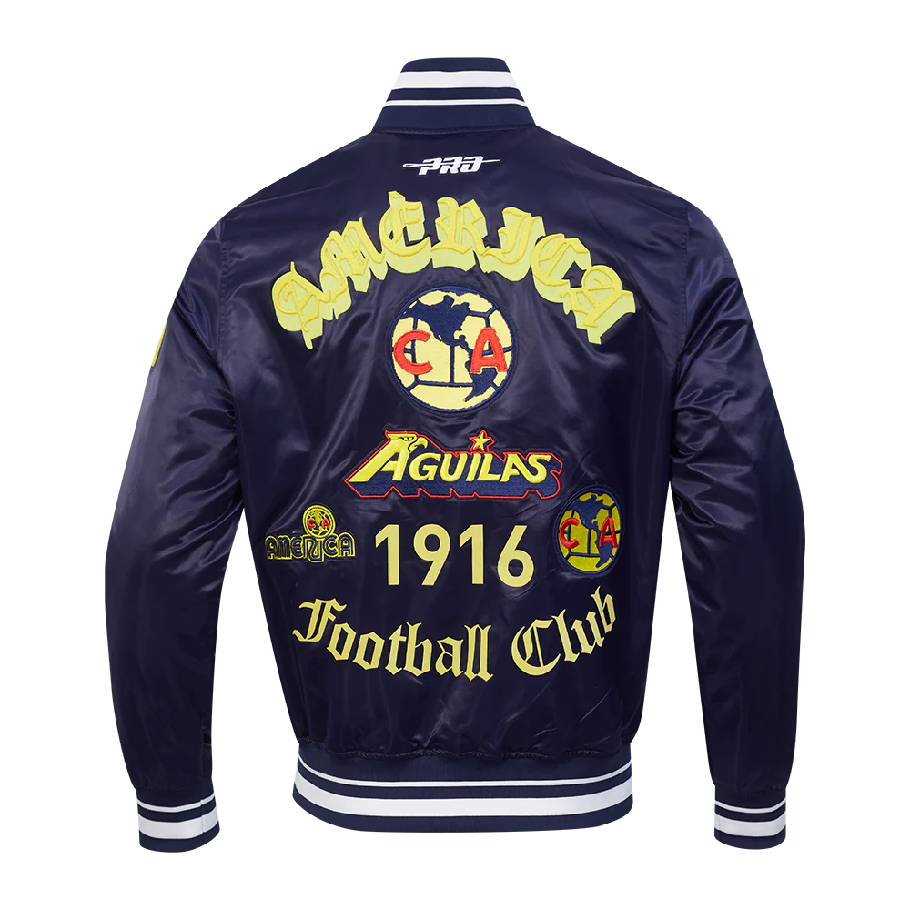 LIGA MX CLUB AMERICA OLD ENGLISH MEN'S RIB SATIN JACKET (MIDNIGHT NAVY) - Image 3