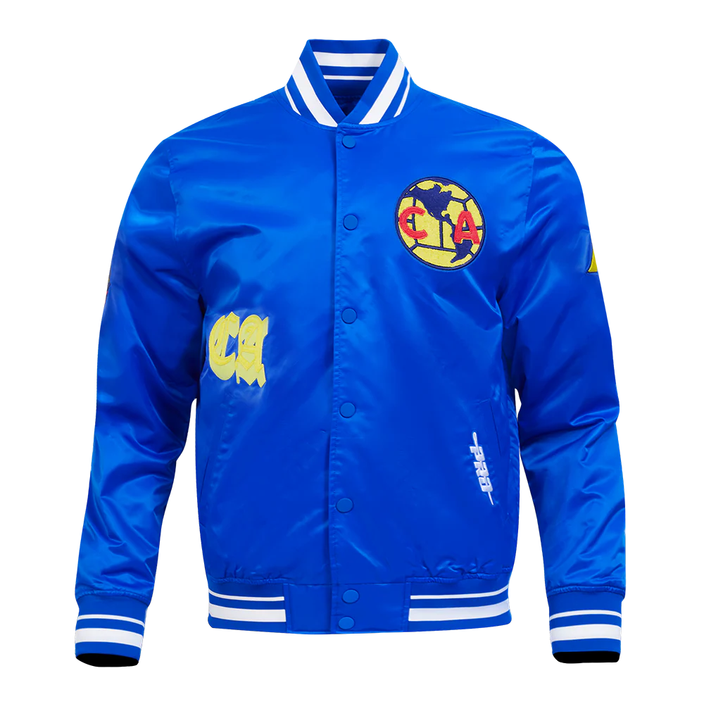LIGA MX CLUB AMERICA OLD ENGLISH MEN'S RIB SATIN JACKET (ROYAL BLUE)