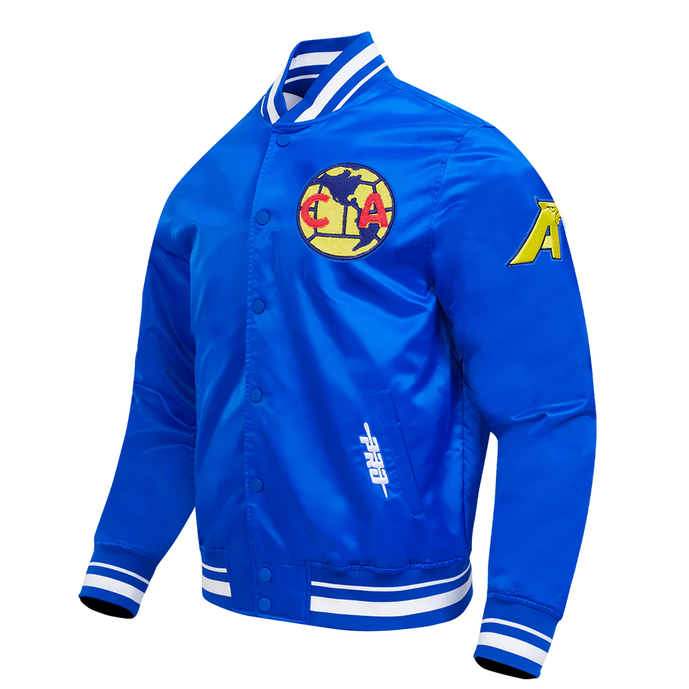 LIGA MX CLUB AMERICA OLD ENGLISH MEN'S RIB SATIN JACKET (ROYAL BLUE) - Image 2