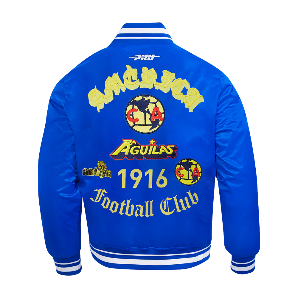 LIGA MX CLUB AMERICA OLD ENGLISH MEN'S RIB SATIN JACKET (ROYAL BLUE) - Image 3