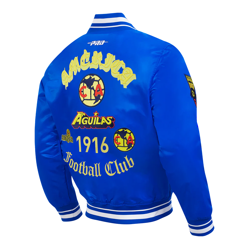 LIGA MX CLUB AMERICA OLD ENGLISH MEN'S RIB SATIN JACKET (ROYAL BLUE) - Image 4