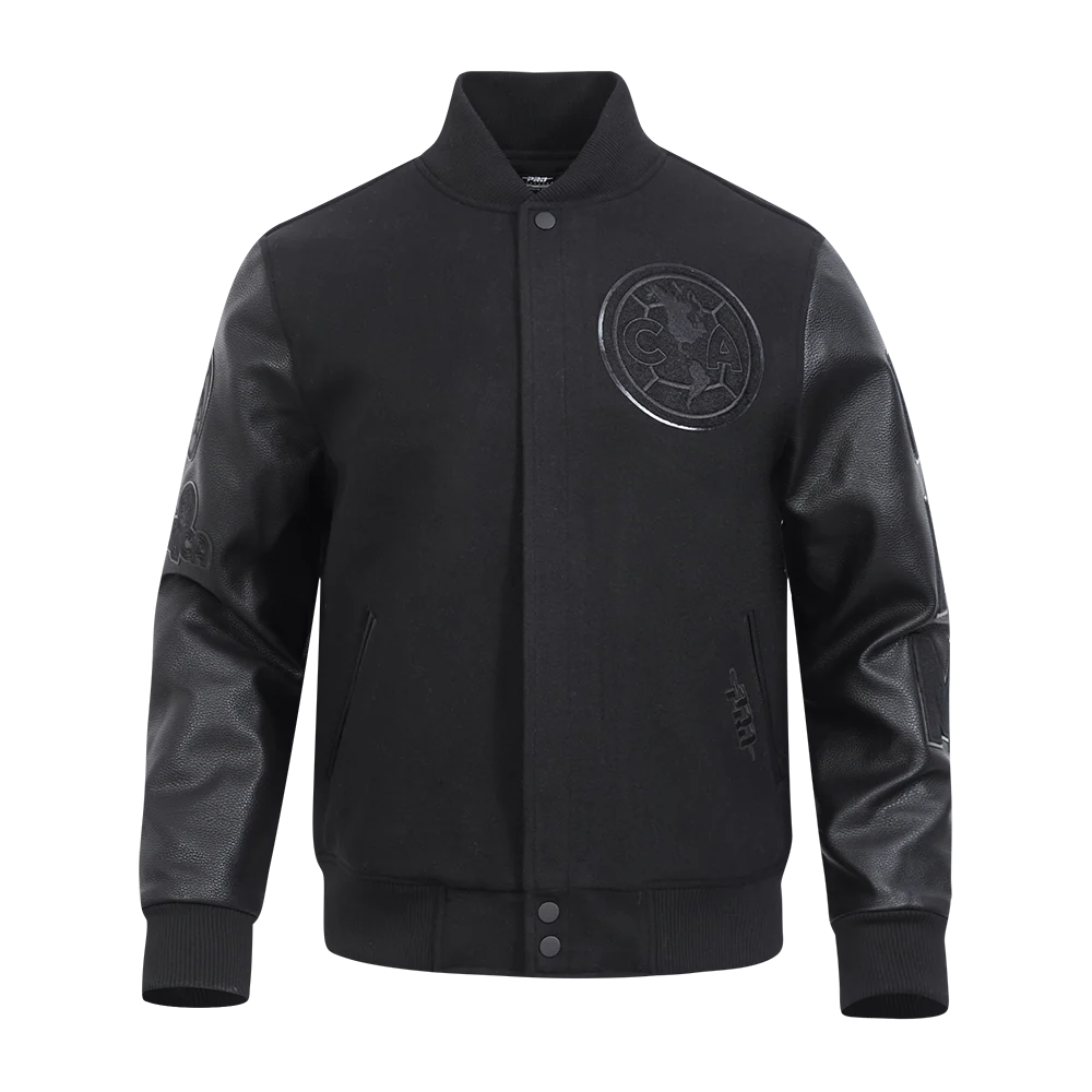 LIGA MX CLUB AMERICA CLASSIC 3BK MEN'S WOOL VARSITY JACKET (JET BLACK)