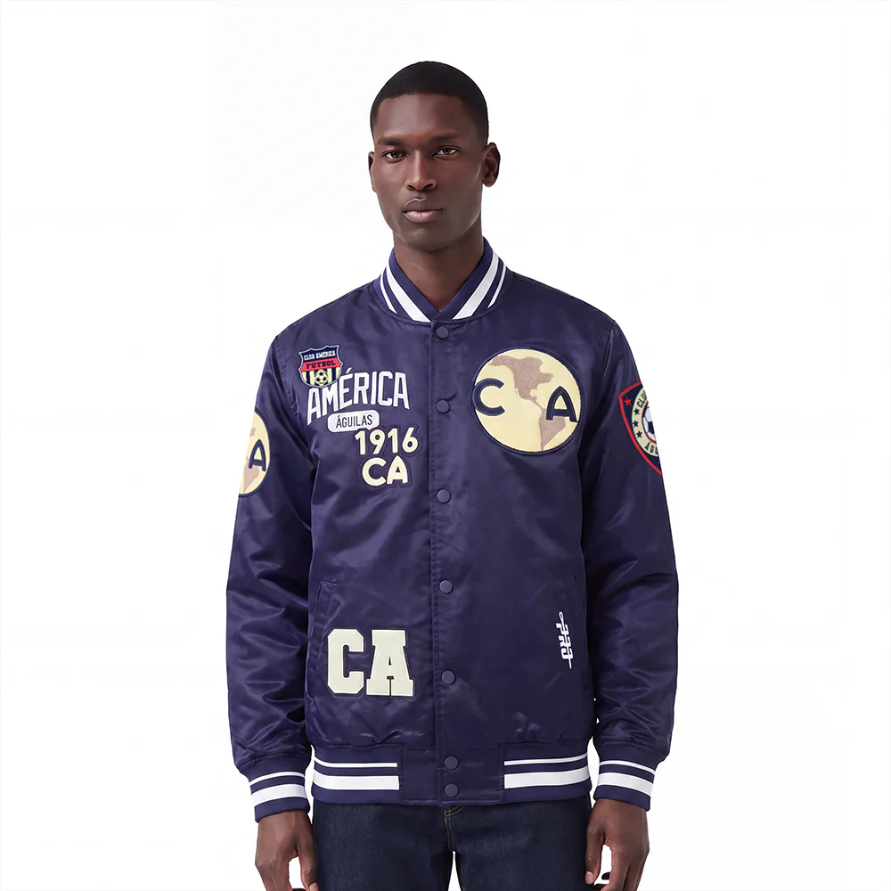 LIGA MX CLUB AMERICA LETTERMAN MEN'S SATIN JACKET (MIDNIGHT NAVY)