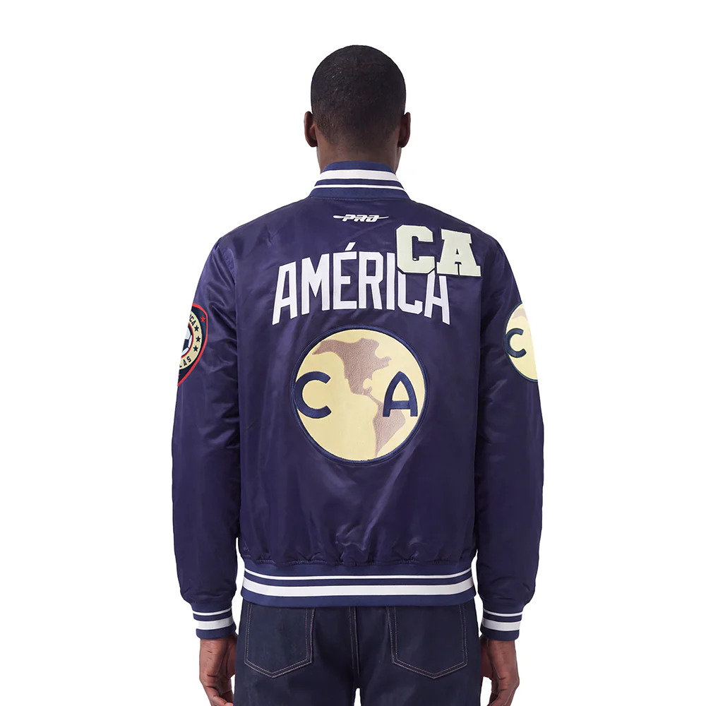 LIGA MX CLUB AMERICA LETTERMAN MEN'S SATIN JACKET (MIDNIGHT NAVY) - Image 2