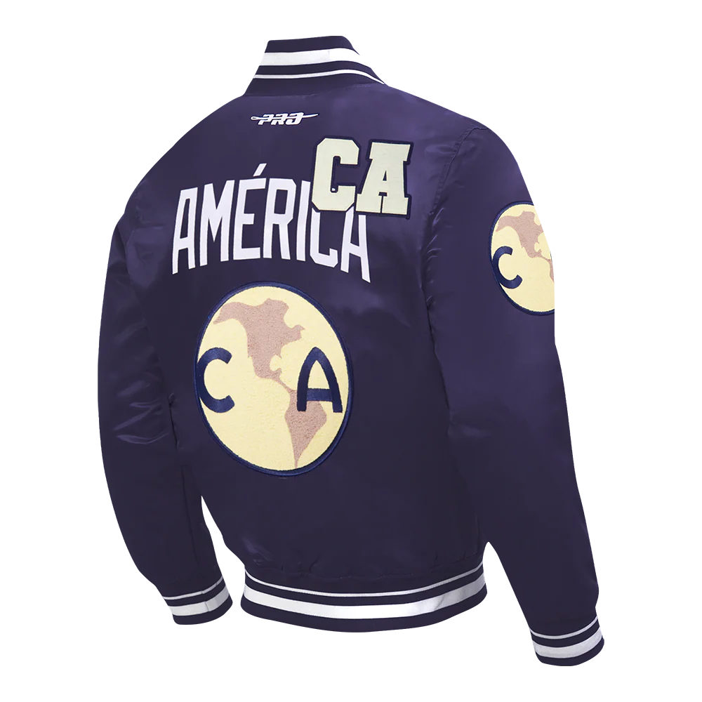 LIGA MX CLUB AMERICA LETTERMAN MEN'S SATIN JACKET (MIDNIGHT NAVY) - Image 4