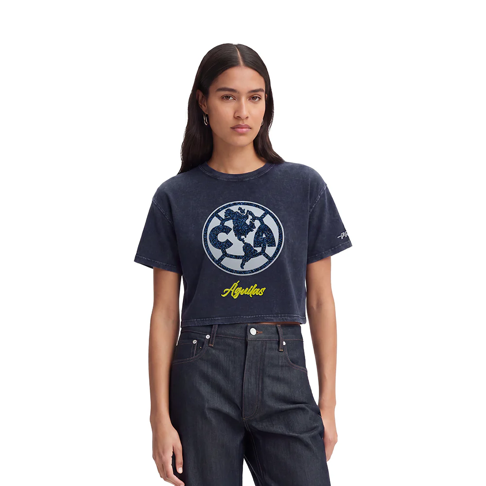 LIGA MX CLUB AMERICA TEAM CRYSTALLINE WOMEN'S S/S BOXY TEE (WASHED MIDNIGHT NAVY)