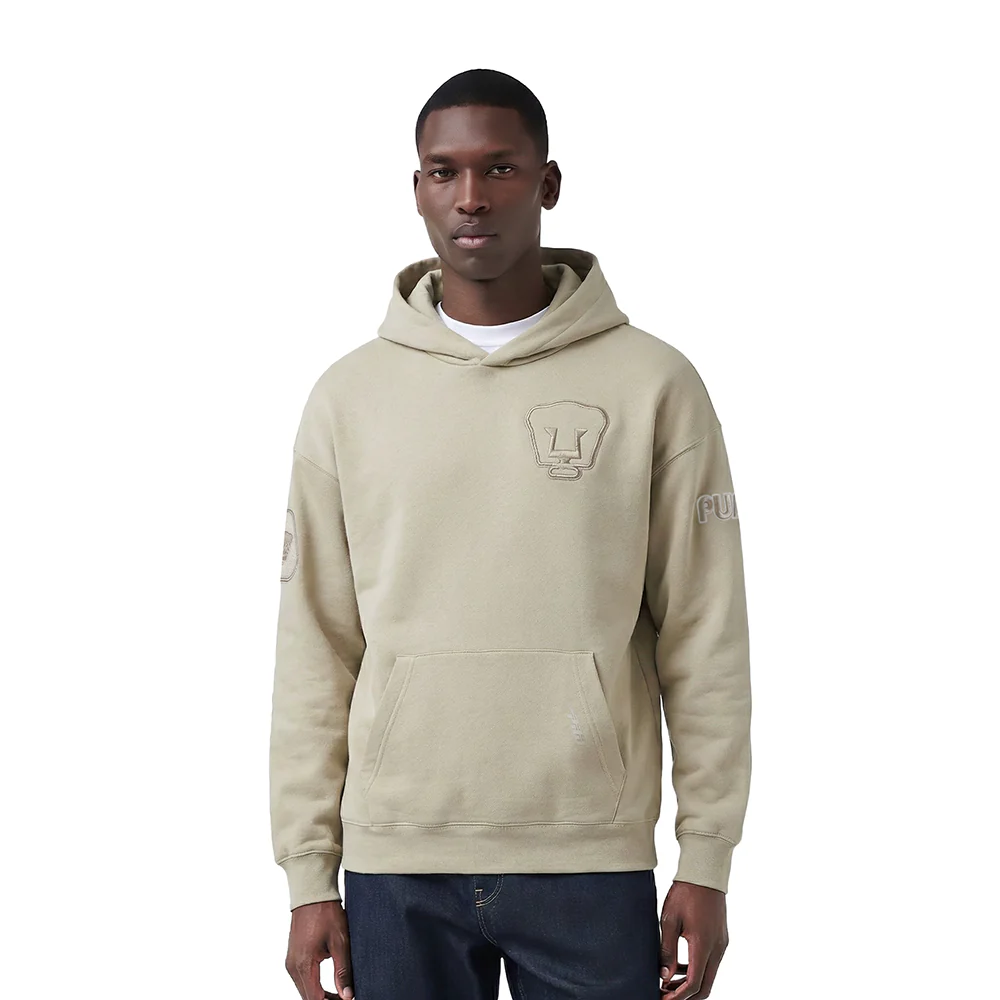 LIGA MX PUMAS UNAM NEUTRAL MEN'S DROP SHOULDER FLC PO HOODIE (TAUPE)