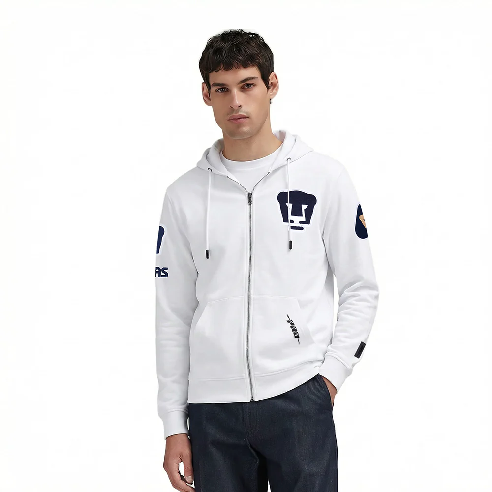 LIGA MX PUMAS UNAM CLASSIC CHENILLE MEN'S DK FZ HOODIE (WHITE)
